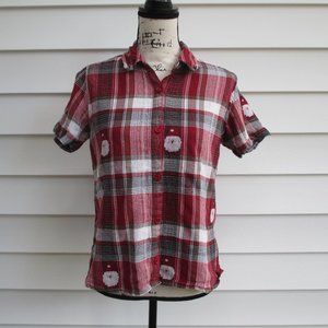 Holiday Editions Red Plaid Santa Juniors Size Medium Top